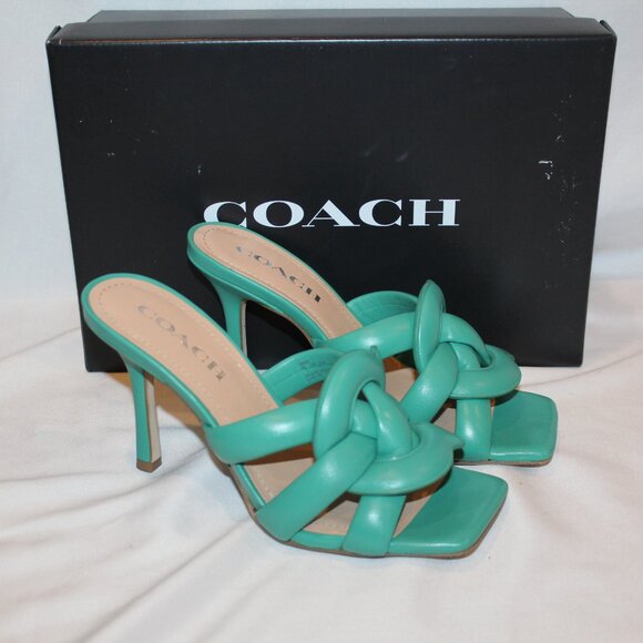 NIB COACH WOMEN'S KELLIE LEATHER‎ SANDALS GREEN SZ 7 - Picture 1 of 7